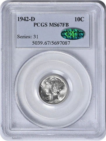 1942-D Mercury Silver Dime MS67FB PCGS (CAC) Cover