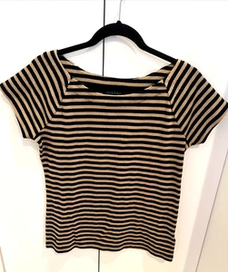 RALPH LAUREN TOP METALLIC GOLD/SCHWARZ GESTREIFT NEU OHNE ETIKETT XL passt Brustweite M/L36-38 - Bild 1 von 7