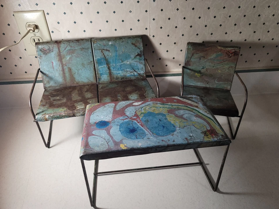 Juego de sillas de mesa de metal vintage raras Structo Toys patio exterior Foto 1 de 4