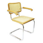 Breuer Cesca Arm Chair Armchair w/ Chrome Frame Cane Seat & Back Honey Oak Wood
