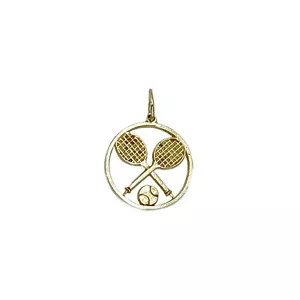 Double Tennis Racquet Sports Vintage Charm Pendant 14K Yellow Gold - Picture 1 of 3