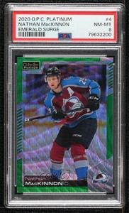 2020-21 O-Pee-Chee Platinum Emerald Surge /10 Nathan MacKinnon #4 PSA 8
