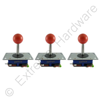 3 x Zippyy Long Shaft Ball Top Arcade Joysticks 2/4/8 Way (Red) Zippy MAME JAMMA