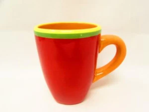 Caribe Aruba Orange by Dansk Tasse orange & rot mit grünen & gelben Ringen b76 - Bild 1 von 2