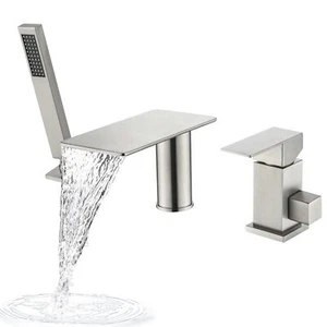Waterfall Roman Tub Faucet with Sprayer, Deck Mount Tub Faucet Single Handle ... - Picture 1 of 8