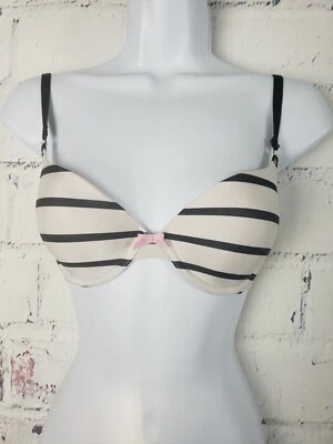 Victoria's Secret Demi Sexy Camiseta Sujetador Talla 32D Blanco y Negro Rayas Satén  Foto 1 de 4