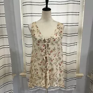 NWT Patria Amada Women Med Floral Rose Lace-Up Tunic Tank Top Boho Sheer Flirty - Picture 1 of 11