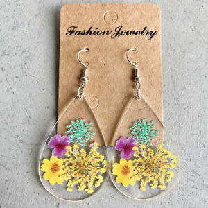 Acrylic Flower Print Water Drop Dangle Earrings Boho Jewelry Gift For Women Girl