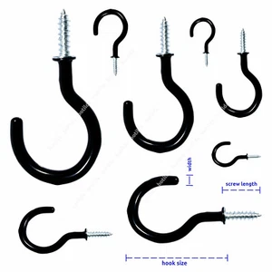 BLACK HOOKS PACK *Screw In* CUP SHOULDERED Ceiling Kitchen Mug Peg Loop - Picture 1 of 8