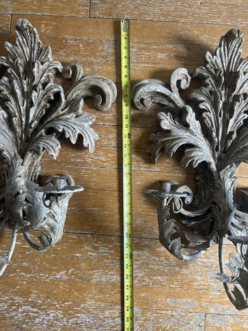 Pair Candelabra Goth Wood Carved - metal arm 3 candle holders 24 x 16 Cover