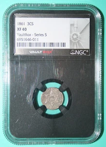 Vault Box - 1861 Three Cent Silver - 180 Degree Rotated Reverse - NGC XF 40 - Picture 1 of 4