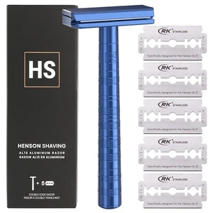 Henson Steel Blue Double Edge Razor with 5 Blades - Precision Shaving for All - Picture 1 of 11