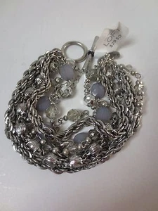 Ann Taylor LOFT Silver Link Blue Stone Crystal Layer Toggle Bracelet NWT $29.50 - Picture 1 of 7