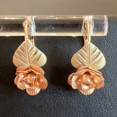 Pendientes Coleman CCO 10k Black Hills Oro Rosa Flor Hoja Palanca Trasera Foto 1 de 4