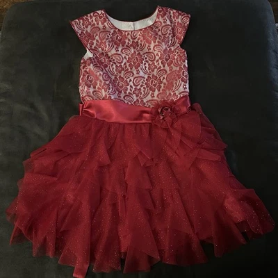 Vestido Niña Jona Michelle Talla 8 Elegante Rojo y Blanco, Brillo, Tutú Sin Mangas Foto 1 de 4