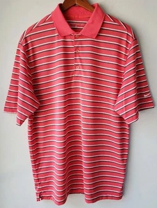 Men's Nike Golf Polo Shirt Dri-Fit Coral Striped Breathable Size Medium - Picture 1 of 9