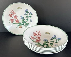 Mikasa Garden Gallery HK 113 Soup Bowls 8 1/4" Set Of 6 Flowers & Butterflies - Picture 1 of 13