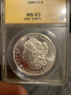 Dólar de plata Morgan 1880 S ANACS MS-63 Obv DMPL Foto 1 de 4