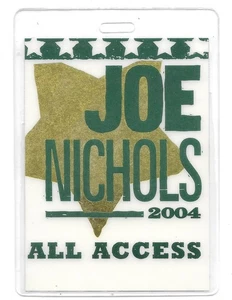 JOE NICHOLS 2004 Concert Tour ALL ACCESS Laminated Backstage Pass - Picture 1 of 2