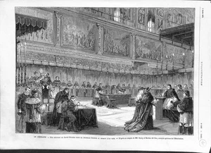 CONCLAVE RÉUNION SACRÉ COLLÈGE CHAPELLE SIXTINE AU MOMENT D'UN VOTE GRAVURE 1878 - Picture 1 of 1