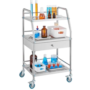 Service Cart, 3 Layers Stainless Steel Utility Rolling Cart, Medical Cart with D - Picture 1 of 2