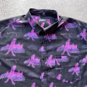 Retro Rifle Shirt Mens XL Black Button Up Saws Macaws Stretch Military Basic - Picture 1 of 8