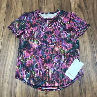 NOVA Camiseta Feminina Lululemon Gola Alta Trem de Corrida Tamanho 4 Pintura Colorida Salpicos - Imagem 1 de 4