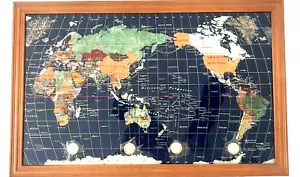 BLUE LAPIS GEMSTONE MAP WORLD CLOCK 15.5x24.5in REAL STONE BOARD FRAMED PICTURE - Picture 1 of 15