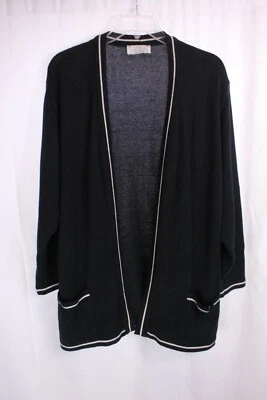 DONCASTER NAVY W/WHITE LONG SLEEVE TWO POCKET OPEN FRONT CARDIGAN SZ M #L809 - Image 1 of 2