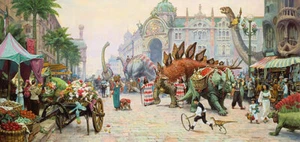 James Gurney DINOSAUR BLVD. (REMARQUE) Dinosaurs, Dinotopia art print #85/250 - Picture 1 of 4