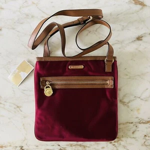 MICHAEL KORS Kempton Claret Burgundy Nylon Pocket Crossbody Bag - Picture 1 of 9
