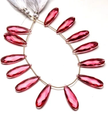 Pink Tourmaline Colour Quartz 30x10 mm Size Faceted Pear Cut Briolette 8" Strand - Image 1 of 4