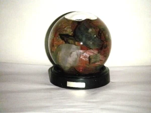 ARIZONA GLOBE OF PETRIFIED WOOD FOSSILS LIQUID 200 MILLION YEARS GREEN GOLD BLUE - Picture 1 of 17
