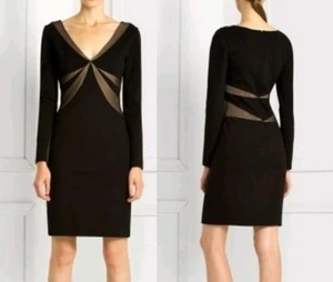 New BCBG MAXAZRIA Women's Fashion Black Mesh Inset Vneck Cocktail Party Dress - Picture 1 of 2