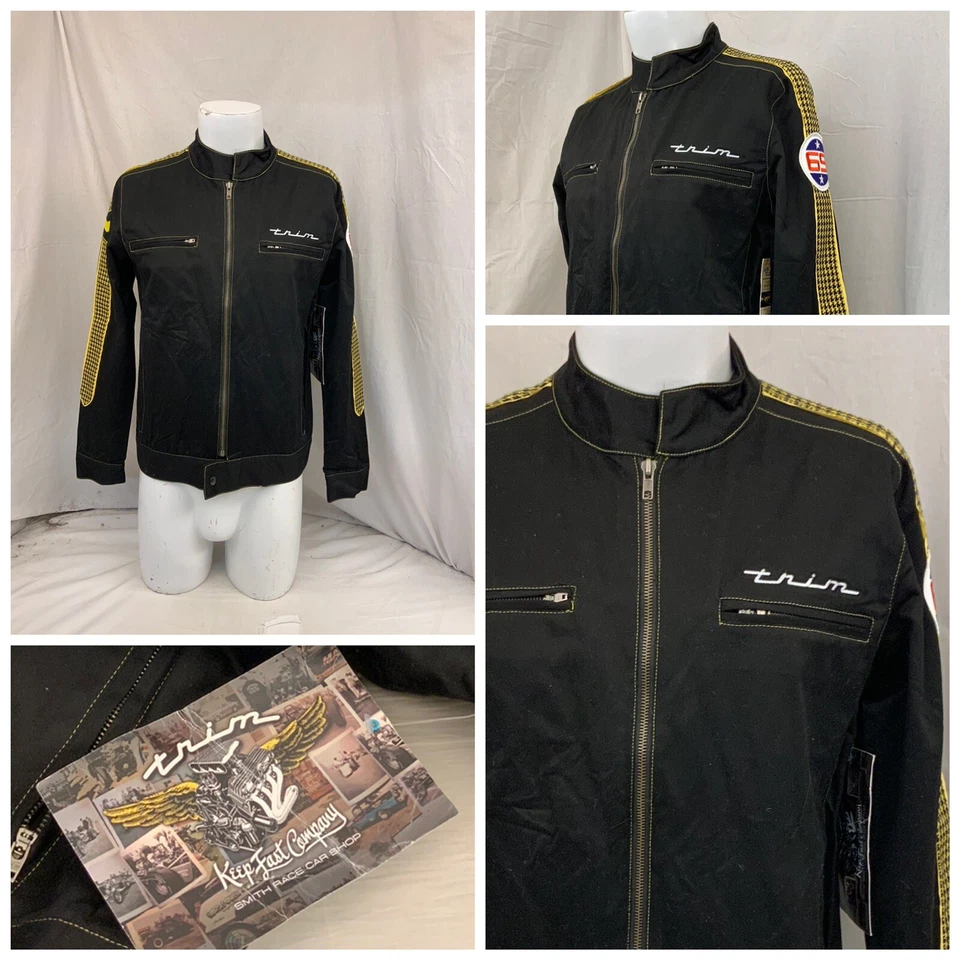 Trim 1969 USA Hot Rod Jacket M Black Cotton Zip Smith Race Car NWT  YGI P1-468 - Image 1 of 4