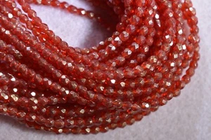 Tschechische feuerpolierte 3 mm runde facettierte Glasperlen - Gold Marmoriert Siam Rubin - Bild 1 von 1