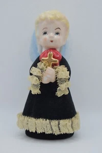 Vintage Christmas Porcelain Altar Boy Angel w/Cross Flocked Lace Dress Figurine - Picture 1 of 18