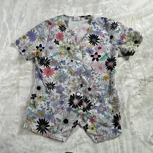 Cherokee Scrub Top Womens XS Multi-Color Floral Print V-Neck Short Sleeve - Picture 1 of 9