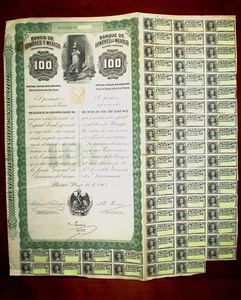 Banco de Londres y Mexico  100 Pesos share 1905 - Picture 1 of 7