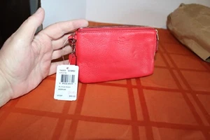 Coach Bright Red Pebble Leather Double Corner Zip - Picture 1 of 3