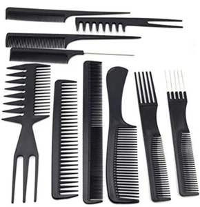 10Pcs Professional Hair Styling Combs Set Black Comb Hairdressing Salon Barber - Picture 1 of 4