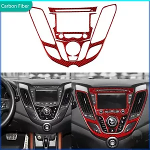 4Pcs Red Carbon Fiber Center Console Panel Cover Set For Hyundai Veloster 12-17 - Picture 1 of 16