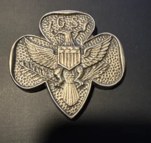 Vintage Pfadfinder Schwermetall Briefbeschwerer Emblem GSA Silber Trefoil - Bild 1 von 8