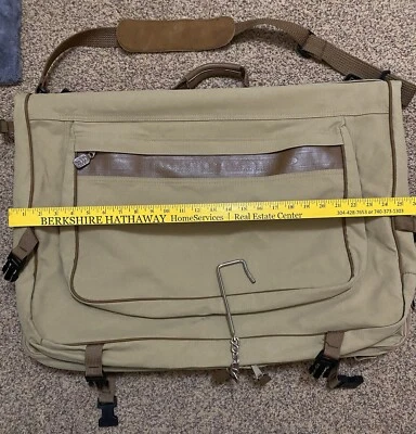 VERY NICE EDDIE BAUER FORD CANVAS & LEATHER FOLD UP HANGING GARMENT TRAVEL BAG - Image 1 of 4