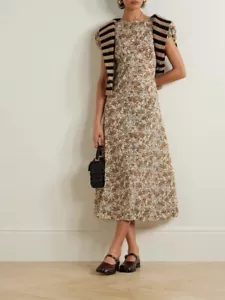 Doen Women Rhodia Blanc Narcissus Floral Printed Cotton Midi Maxi Gown Dress XS - Picture 1 of 22