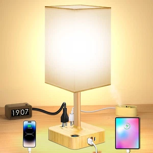 USB Bedside Table Desk Lamp w/ 3 USB Charging Ports and 2 AC Outlets Yellow Base - Picture 1 of 8