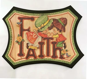 Vintage Country Farmhouse Faith Children Praying Wood Print Wall Art Plaque  - Picture 1 of 12