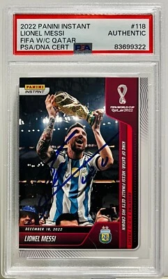 Panini Instantáneo Copa Mundial FIFA Qatar 2022 Firmado Lionel Messi Argentina #118 PSA Foto 1 de 4