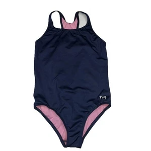 TYR Girls One-piece Swimsuit Blue And Pink Solid Maxfit Size Large (10-12) - Picture 1 of 5