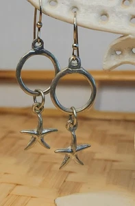 Vintage Handmade Silver Tone Dangle Earrings Starfish Ocean Beach Jewelry - Picture 1 of 3